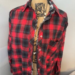 POL Red and Black Plaid Button Down Shirt